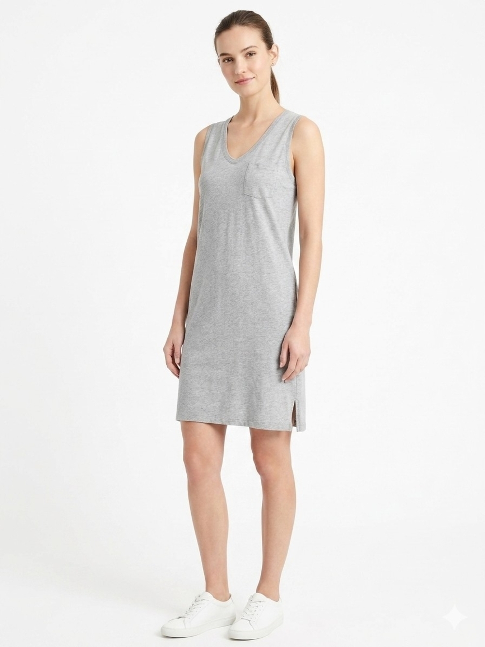 J. Crew Light Gray Sleeveless V-Neck Tee Dress